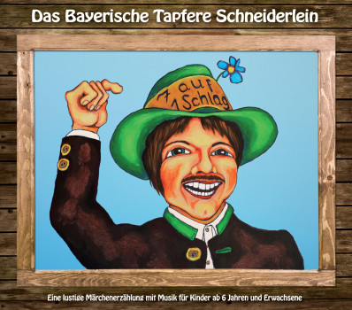 Ein illustrierter, lächelnder Mann in bayerischer Tracht hebt die Faust. Er trägt einen grünen Hut mit der Aufschrift 